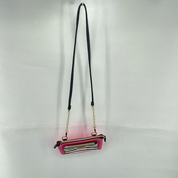 Betsey Johnson New York NY Womens Crossbody Bag Striped Hot Pink Zippered - Picture 12 of 15